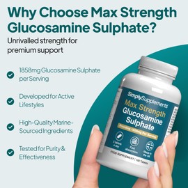 Max Strength Glucosamine Sulphate 2KCl | Supports Active Lifestyles | 1858mg per Serving | Marine Sourced | 180 Tablets = 3 Months’ Supply | Manufactured in The UK in Accordance with GMP Standards