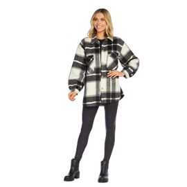 Mud Pie Highland Plaid Womens Oversized Shacket, Black, X-Large