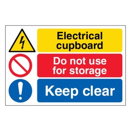 V Safety Electrical cupboard/Do not use for storage/Keep clear - Large Landscape 300 x 200 mm - 3mm Aluminium Composite Safety Sign