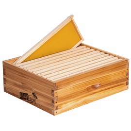 10-Frame Beehive Box Langstroth Medium Super Bee Box for Sale Wax Coated Bee Hives Includes Wooden Frames & Waxed Foundations (Assembled)