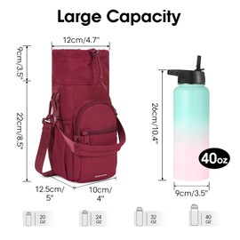 Water Bottle Carrier Bag 32oz 40oz Insulated Water Bottle Pouch Holder with Adjustable Shoulder Strap 2 Pocket Water Bottle Sling Sleeve Bag for Walking Hiking, Matching Red