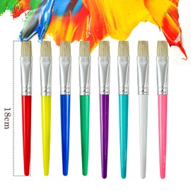 MOTIBACK 8Pcs Flat Tip Paint Brushes for Kids - Colorful Children's Paintbrush Set with Plastic Handles, Ideal for Beginners & Toddlers, Art Supplies for School & Home