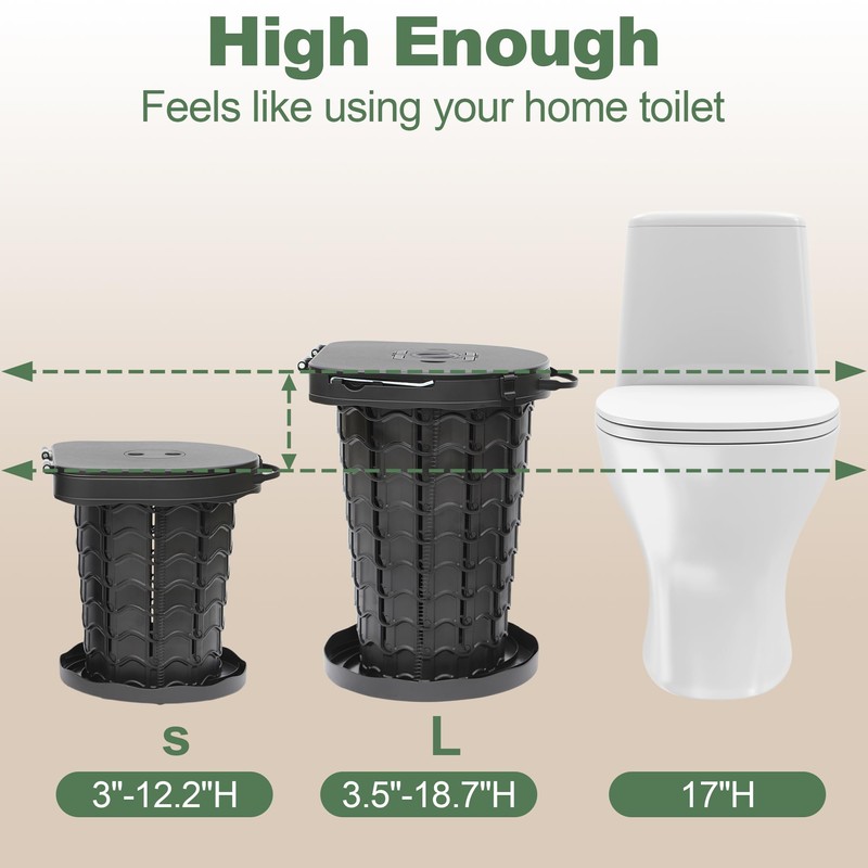 Phamouu Portable Toilet for Camping, Capacity 440LBS Adjustable Height Foldable