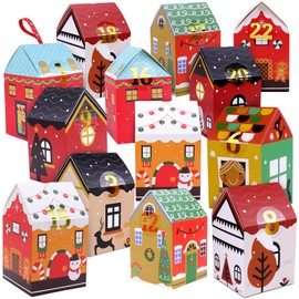 Homgaty Advent Calendar for Filling, 24 Advent Calendar Boxes Bags with 24 Number Stickers and 5 m Ribbons, DIY Advent Calendar Houses Boxes Gift Boxes, Christmas Decoration