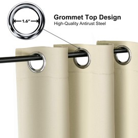 ChrisDowa Blackout Curtains 36 Inches Long for Living Room, Grommet Thermal Insulated Room Darkening Curtains for Bedroom (1 Panel Set, Beige, 42W x 36L)
