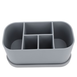 Silicone Toothbrush Toothpaste Holder Multipurpose 5 Slots Drainage Holes Bathroom Countertop Organizer for Cosmetics Skincare Product Grey