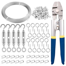 TooTaci Wire Rope Crimping Tool Kit, 100ft 1/16 Stainless Steel Cable with Turnbuckles for Cables Wire, 7×7 Strands Steel Cable for String Lights Hanging, Picture Hanging, Garden Trellis