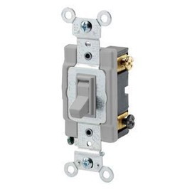 Leviton 15 Amp, 120/277 Volt, Toggle Framed 3-Way AC Quiet Switch, Commercial Spec Grade, Grounding, Side Wired, Gray, (54503-2GY)