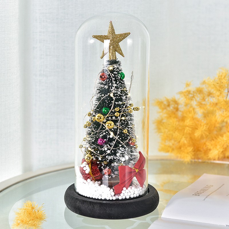 Christmas Tree in Glass Dome LED Glass Cover Ornaments Cedar