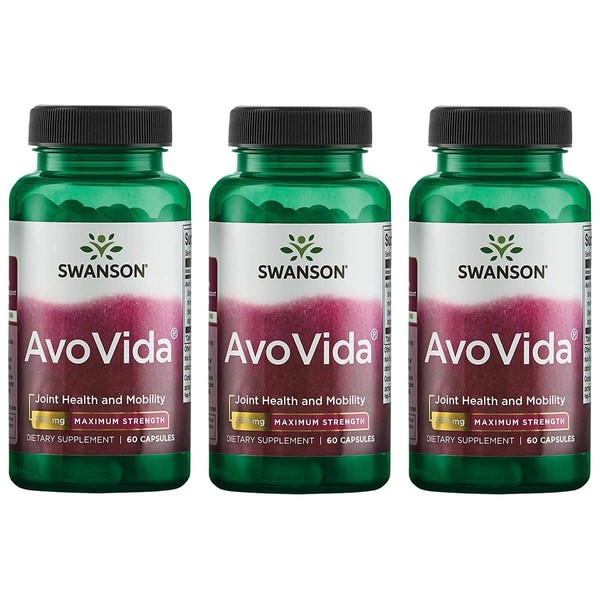 Swanson AvoVida - Natural Supplement Promoting Joint Health & Mobility - Avocado & Soybean Unsaponifiables to Support Cartilage & Tissue Health - (60 Capsules, 300mg Each) 3 Pack