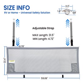 Gloppers 59" x 22" Aluminium Frame RV Bunk Bed Safety Net, Height Adjustable Mesh Bunk Bed Rail Guard, RV Accessories for Travel Trailers & Camper Van Must Haves