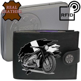 Biker Classic Vintage Motorbike Motorcycle Cornwall Flag Mens Wallet Gift Box KLASSEK Brand Real Black Leather RFID Blocking with Coin Pocket