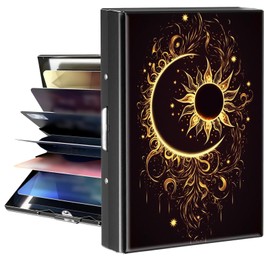BPQOJB Business Card Holder Metal Rfid Card Holder Unique Sun and Moon Pattern Style Design Credit Card Wallet With 6 Card Slots Black Credit Card Holder for Women Men