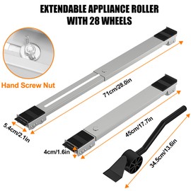Appliance Rollers With 360° Swive Wheels, Anti Slip Heavy Duty Extendable Mover Tools with 28 Roller & Lifting Lever Tool For Moving Washing Machines, Dryers, Furniture, Refrigerators Base Stand
