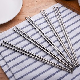 5 Pair Stainless Steel Chopsticks - Reusable, Healthy and Durable - Dishwasher Safe - Metal, Lightweight Non-Slip & Easy to Use - Japanese Style Set