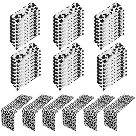 Newwiee 48 Stretch Chair Cover Sashes with 6 Table Runner Set 6 x 14 Inch Elastic Chair Band Ties 14 x 108 Inch Table Runner for Family Gathering Banquet Decoration(Black and White,Cow Print)
