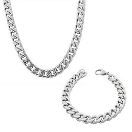 EIHI Stainless Steel Necklace and Bracelet Silver Men's Necklace for Boys 8mm Wide Necklace and Bracelet Set for Men Boys