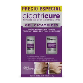 CICATRICURE KIT Gel Cicatrices y Estrias, (60g + 30g), DISMINUYE tamaño, textura y color de estrias y cicatrices de cirugías, cortaduras, rasguños, quemaduras y acné