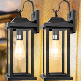 Roravilila 2-Pack Dusk to Dawn Large Outdoor Wall Lights 17 Inch, Exterior Light Fixtures Porch Lights Tempered Clear Glass, IP65 Waterproof Anti-Rust Outside Wall Sconces Matte Black Wall Lanterns