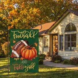 Heyfibro Football and Fall Y'all Garden Flag 12x18 Double Sided Burlap, Autumn Rugby Pumpkin Yard Flags for Thanksgiving Rustic Farmhouse Seasonal Outside Outdoor Decoration (ONLY FLAG)