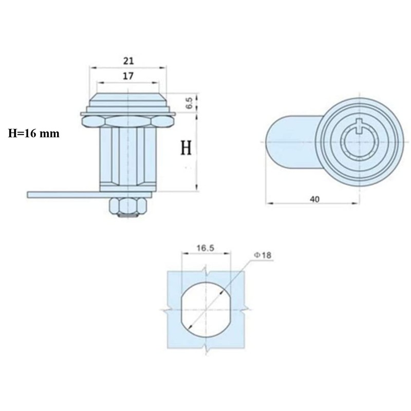 Thread Tubular Cam Lock 16mm Zinc Alloy Security Drawer Cam