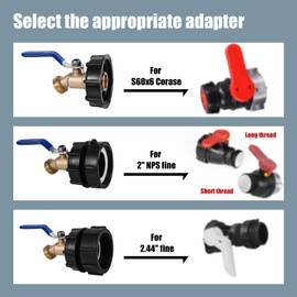 BOXOB IBC Tote Adapter, 3 Sizes IBC Suitcase Hose Fittings 2.44 "Fine, 2" Fine and 2 "Coarse Thread with 3/4" Male NPT Inlet x 3/4" Male GHT Brass Hose Connector Tap for Waterbutt Tanks Gardens Uses