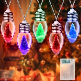 Aurelema 13ft Christmas Snow Globe String Lights with Tree 20 LED Fairy Bulb Lights Christmas Tree Decorations Battery Powered Indoor String Light for Bedroom Outdoor Xmas Party Decor (Colorful)