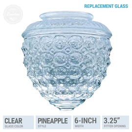 KOR K21846 6-inch Clear Pineapple Style Glass Shade - 3-1/4-Inch Fitter Opening Lip - Lighting Fixture and Lamp Replacement