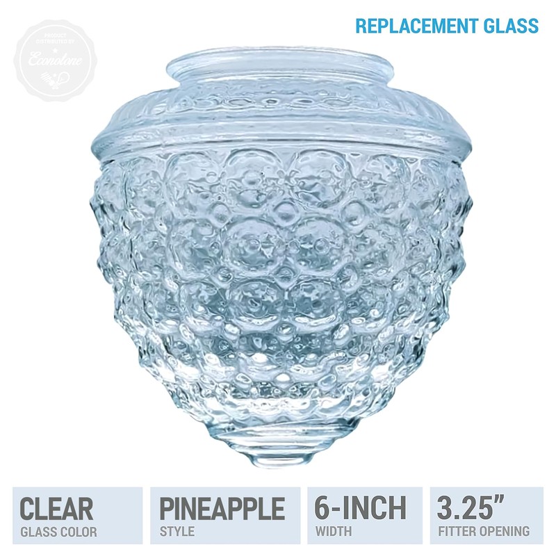 KOR K21846 6-inch Clear Pineapple Style Glass Shade - 3-1/4-Inch
