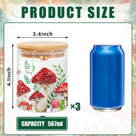 JarThenaAMCS 3Pcs Mushroom Forest Glass Storage Jars with Airtight Lid Fern Butterfly Decorative Sugar Canisters Sets for Cookie Spice Home Kitchen Organizers Countertop