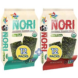 KIMNORI Seasoned Seaweed Snacks Sheets â Organic Sea Salt Sweet 'N Spicy Flavor 24 Individual Packs Roasted Crispy Premium 100% Natural Laver Kim Nori 4g 0.14 Ounce ê¹ ã®ã æµ·è ç´«è