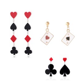 XHBTS Funny Playing Cards Pattern Dangle Drop Earring Acrylic Spades Hearts Plum Poker Earrings Poker Nail Art Stickers