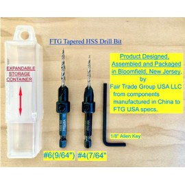 FTG USA Adjustable Wood Countersink Drill Bit Set #4#6 Tapered Drill Bits for Woodwork with Storage Container