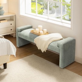 HULALA HOME 58.5" End of Bed Bench, Modern Fabric Upholstered Entryway Bench, Footrest Stool Accent Bench with Solid Wood Frame for Bedroom Living Room, Sage