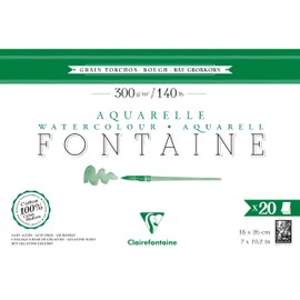 Clairefontaine Fontaine Torchon 975505C Watercolour Pad, 100% Rag, 20 Sheets, 18 x 26 cm, 300 g, Glued, Ideal for Wet Techniques, 1 Pad