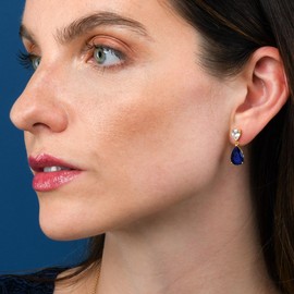 Diamond Treats Gold Plated 925 Sterling Silver Earrings for Women with Blue Cubic Zirconia Stones, Sapphire Blue Earrings for Women, Gold Drop Earrings for Women, Sapphire Blue Teardrop Earrings