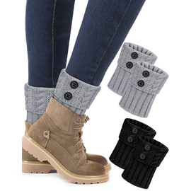 MELLIEX 2 Pairs Women's Leg Warmers Winter Warm Short Leg Warmers Knitted Leg Warmers Leg Warmers Flexible Legwarmers Soft Ankle Warmers Leg Warmers for Women Girls, Grey, Black