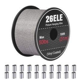 26ELE Picture Hanging Wire - 50lb Heavy Duty Stainless Steel Wire Rope for Hanging Picture Frame, Mirror & Wall Art - 100Feet with 20PCS Aluminum Crimping Sleeves