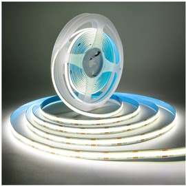 Tesfish LED Strip Light, COB LED Strip DC 12 V 5 m 320 LEDs/M Total 1600 LEDs White 6000 K Neon Light Flexible Super Bright LED Light Strips Strip for Party, Counter, Shelf, Home Decor