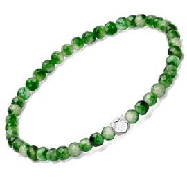 Apocalyptic-K Ladies Natural Gemstone Bracelet, 5 mm 925 Sterling Silver Rhombic, 4 mm Spinel Beads Bracelet for Women, Stone, Agate