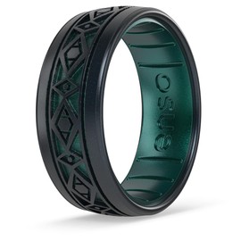 Enso Rings Lord of the Rings Silicone Ring - Comfortable and Flexible Design - 6.6mm Wide, 1.75mm Thick - Strider - Black Pearl/Emerald - Size 11