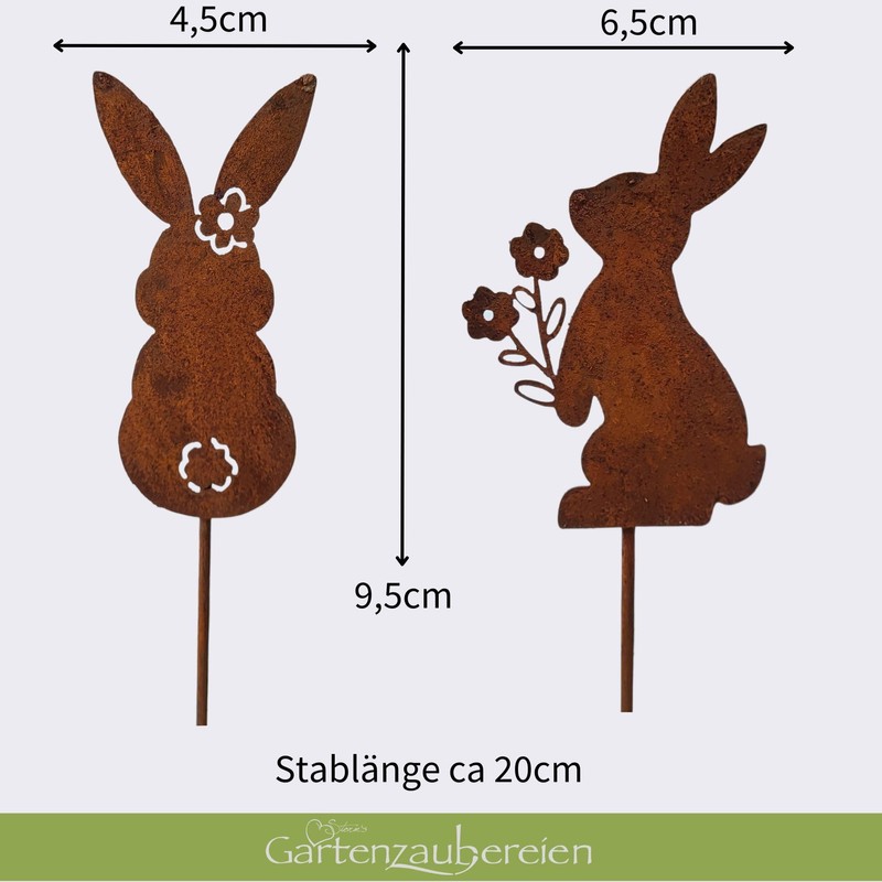 Gartenstecker Hasen - Edelrost Deko für Ostern - 2er Set