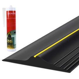 ToLanbbt 12Ft/3.7M Universal Garage Door Rubber Threshold Strip with 300ml Black Adhesive/Sealant, Weatherproof Seal Strip DIY Weather Stripping Replacement (Black+Yellow)