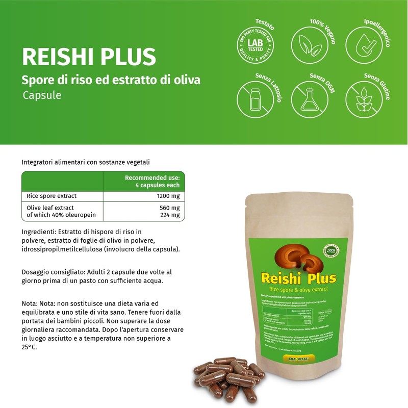Reishi Sporen Extrakt mit Olivenblatt-Extrakt (40% Oleuropein) Kapseln, Vegan (360