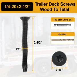 1/4-20 x 2-1/2" Flat Head Thread Cutting Self Drilling Deck Screws, Type 7, Star Drive T-30, Steel Floorboard Thread Cutting Screws for Wood & Metal-300 Pack