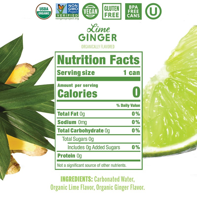 Nixie Sparkling Water, Lime Ginger | 12 fl oz cans,