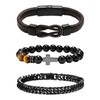 OIDEA Stainless Steel Mens Bracelet Set: 3 Piece Black Gemstone