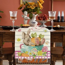 Bunny Easter Table Runner Decorations,Linen Cute Bunny Runner for Table,72x13in Easter Decor Kitchen Dining for Home Party Supplies Farmhouse