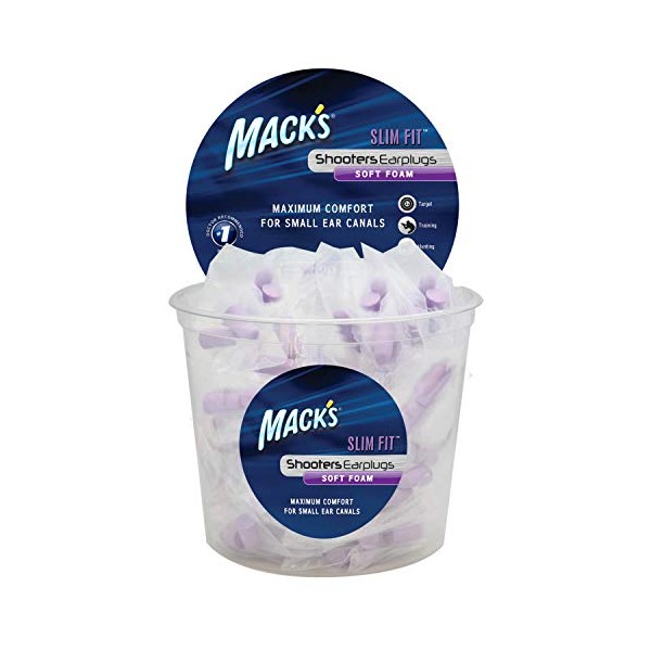Mack's Slim Fit Soft Foam Shooting Ear Plugs, 100 Pair - Small Earplugs for Hunting, Tactical, Target, Skeet and Trap Shooting