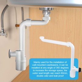 DASIAUTOEM 1 1/4 Zoll Raumsparsiphon, Geruchsverschluss für Waschbecken, 360° Einstellbarer Siphon Waschtisch, Abflussrohr mit Geruchsverschluss, Raumsparsiphon für Badezimmer, Siphon Flach, Weiß